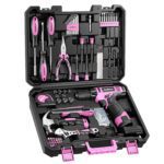 PULITUO Drill Set, 148-Piece Home Tool Set with 12V Pink Cordless Drill, Hand Tool Kits, and Tool Box, Suitable for Men, Women, and DIY Enthusiasts for Home Improvement. 12v Drill Set (Pink) Version 1.0.0