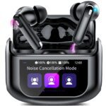 Wireless Earbuds, Bluetooth 5.4 Headphones with Multifunctional Touch Screen, 48H Bass Stereo Ear Buds with ANC/ENC Noise Cancelling/Transparency Mode, IPX7 Earphones with 5 EQ Modes for iOS Android Carbon Black Version 1.0.0