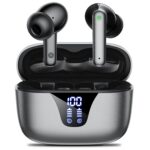 Wireless Earbuds Bluetooth Headphones, 50H Playtime Ear Buds with Mic, LED Digital Display Charging Case, IPX7 Waterproof, Deep Bass Stereo, in-Ear Earphone for iPhone Andriod Phone Black Version 1.0.0