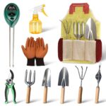 Garden Tool Set,10 Pcs Heavy Duty Gardening Hand Tools Set with Soil Moisture Meter and Storage Tote Bag,Rust-Proof Garden Supplies Kit for Planting,Ideal Gardening Gifts for Women Yellow Version 1.0.0