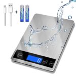 33lb Food Scale, Digital Kitchen Scale Batteries and USB Charging,1g/0.05oz Precise Graduation, Waterproof Stainless Steel with LCD Display Weight Grams and oz for Cooking Baking (Stainless Steel) Version 1.0.0