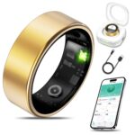 Smart Health Ring for Women Men Fitness Tracker with Heart Rate, Blood Oxygen, Blood Pressure, Sleep Monitoring, Step Counting, IP68 Waterproof for iOS and Android, No APP Fee, Gold 8 8 Gold Version 1.0.0