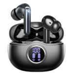Wireless Earbuds, Bluetooth 5.3 Headphones HiFi Stereo 50H Playback LED Digital Display Ear Buds with ENC Noise Canceling Headset, IPX7 Waterproof Earphones for Gym/Running/Work (Black) Version 1.0.0