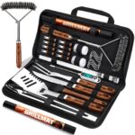 31pcs BBQ Grill Accessories Set for Men Dad, Heavy Duty Grilling Tools Gifts for Valentines Day, Stainless Steel BBQ Utensils Kit with Mats, Grill Brush in Carrying Bag Brown Version 1.0.0