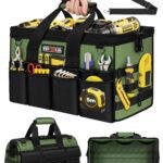 16-Inch Heavy Duty Tool Bag, 19-Pockets Tool Box Organizer, Portable Toolbag W/Soft Handle for Organized Storage, Mechanic Gifts for Men Dad Husband Fathers Day, Wide Mouth Electrician Toolbox, Green Handle-Green Version 1.0.0