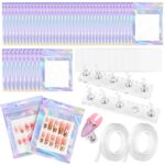 50 PCS Nails Packaging Bags with Nail Stand for Fake Nail, Holographic Press On Nail Storage Container Nail Art Kit for Diy Design,Nail Cardboards with 2 Double-sided Adhesive Tape Salon Home Clear Nail Stand And Packaging Bags Version 1.0.0
