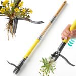 Weed Puller Tool Stand Up with Slide-Release Ejection, Reinforced Steel Weeder with 3-Section Long Handle, No-Touch Cleaning for Lawn & Garden, Heavy Duty No Bend Weeding Tool for Dandelions, Thistles Yellow Version 1.0.0