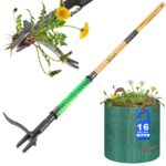 Weed Puller Tool, Heavy Duty Gardening Hand Tools with 4-Claw Steel Head & Dual-Eject Mechanism, 43.5" Bamboo Long Handle Stand Up Weeding Tool for Lawn Yard, Includes 16 Gallon Leaf Bag Version 1.0.0