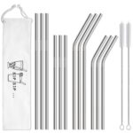Hiware 12-Pack Reusable Stainless Steel Metal Straws with Case - Long Drinking Straws for 30 oz and 20 oz Tumblers Dishwasher Safe - 2 Cleaning Brushes Included Silver Version 1.0.0